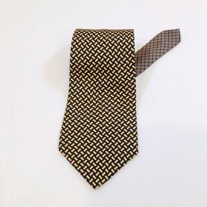 Tommy Hilfiger 100% Silk Black & Yellow Geometric Pattern Men's Tie